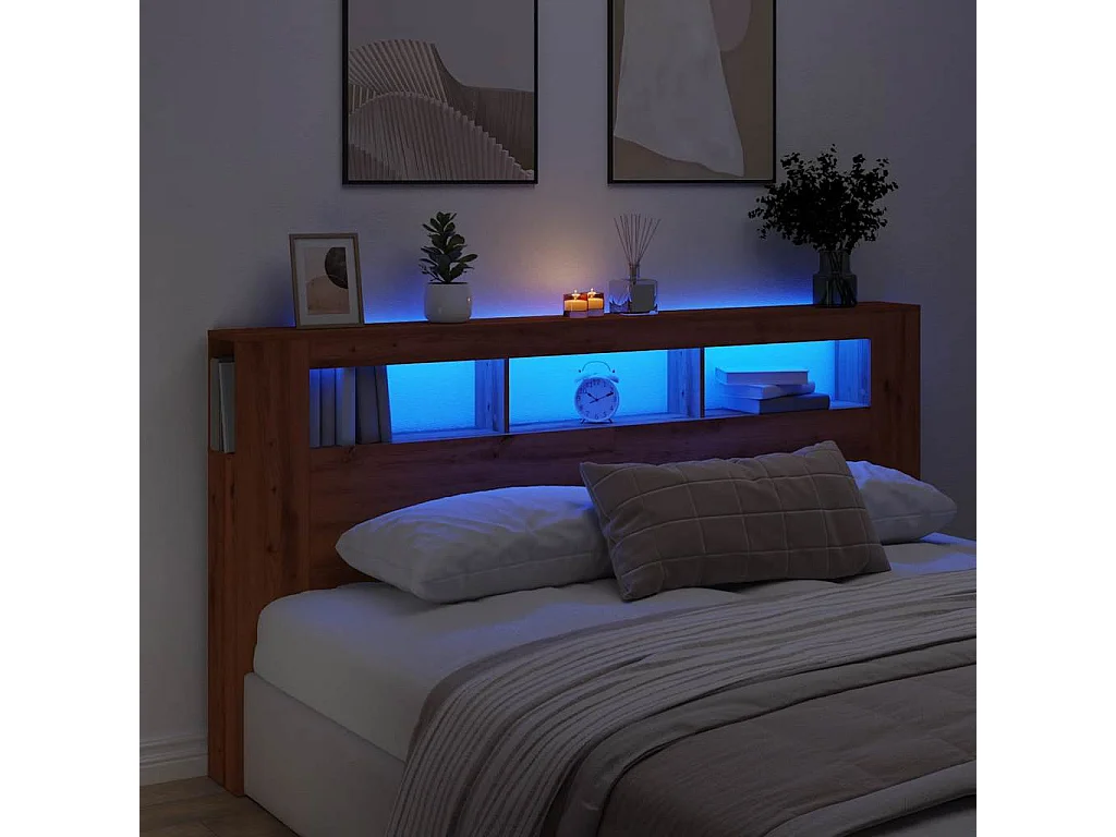 LED hoofdbord in handgemaakt eikenhout 200x18,5x103,5 cm