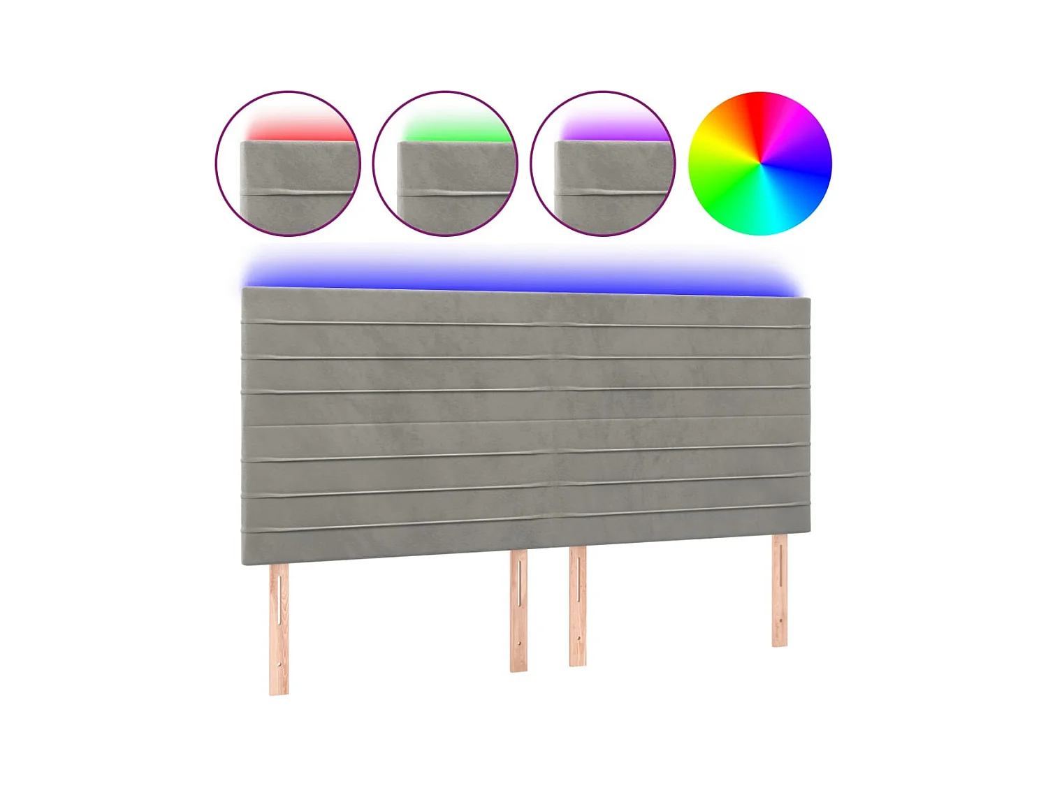 LED-Kopfteil Hellgrau 200x5x118/128 cm Samt