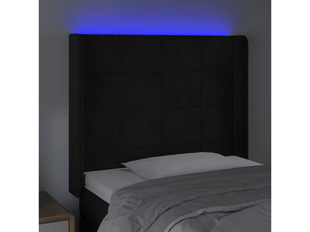 Testiera LED Nero 83x16x118/128 cm Velluto