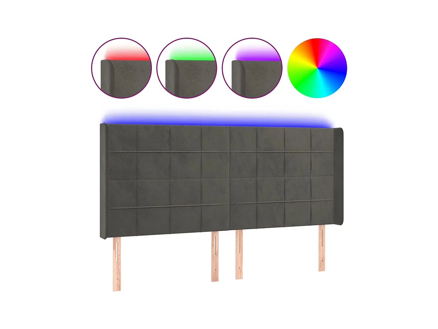 LED Hoofdbord Donkergrijs 183x16x118/128 cm Fluweel
