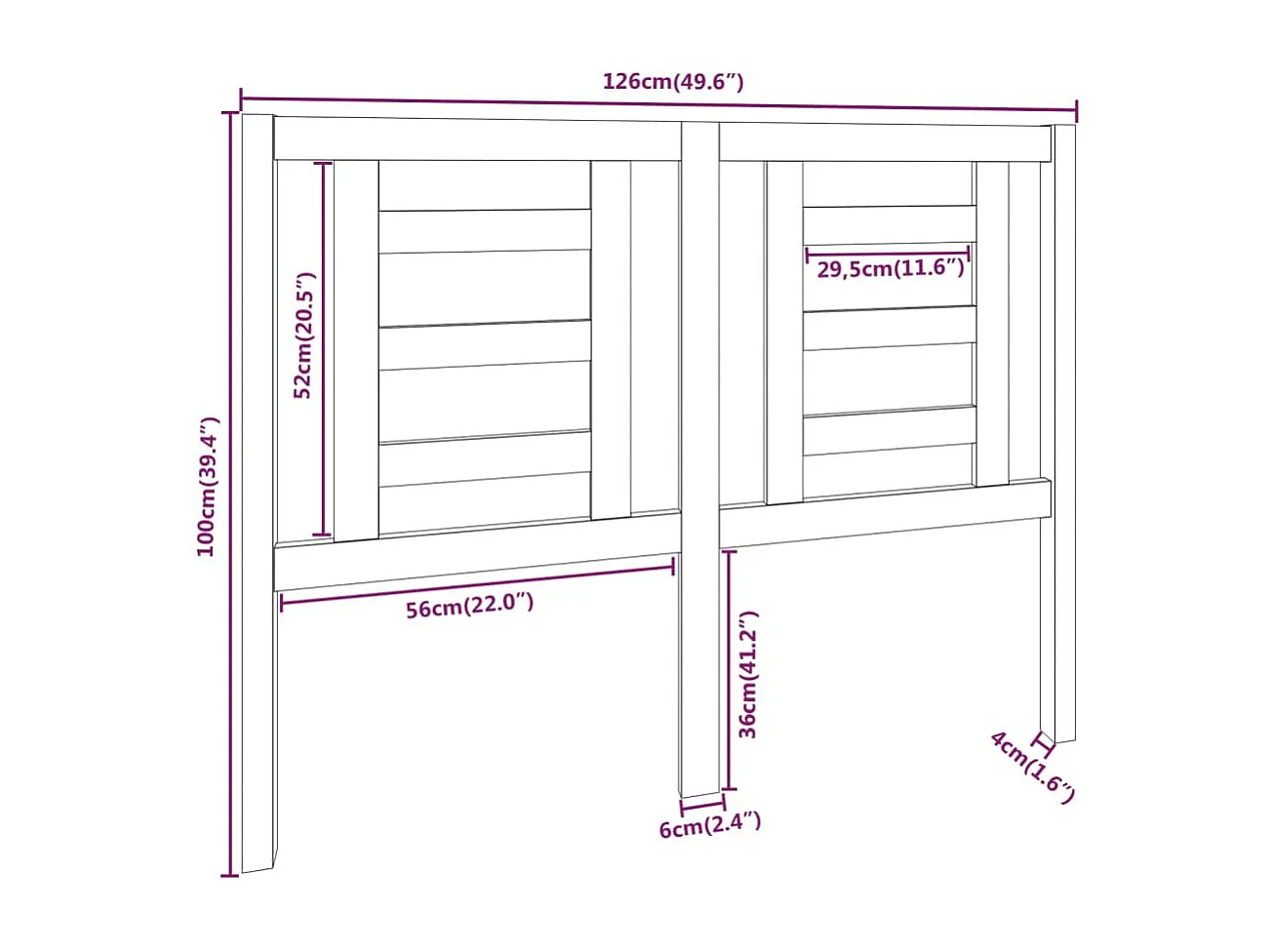 Grijs hoofdbord 126x4x100 cm Massief grenenhout