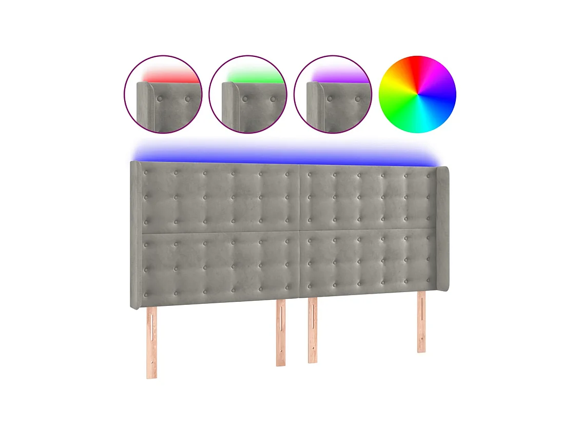 LED Hoofdbord Lichtgrijs 203x16x118/128 cm Fluweel