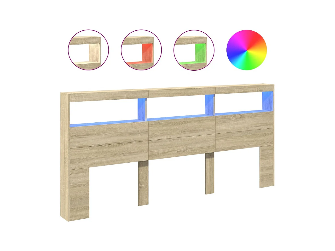 Cabecero de armario con LED roble Sonoma 220x17x102 cm