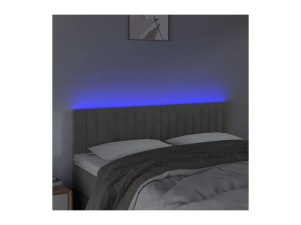 LED-Kopfteil Hellgrau 144x5x78/88 cm Samt