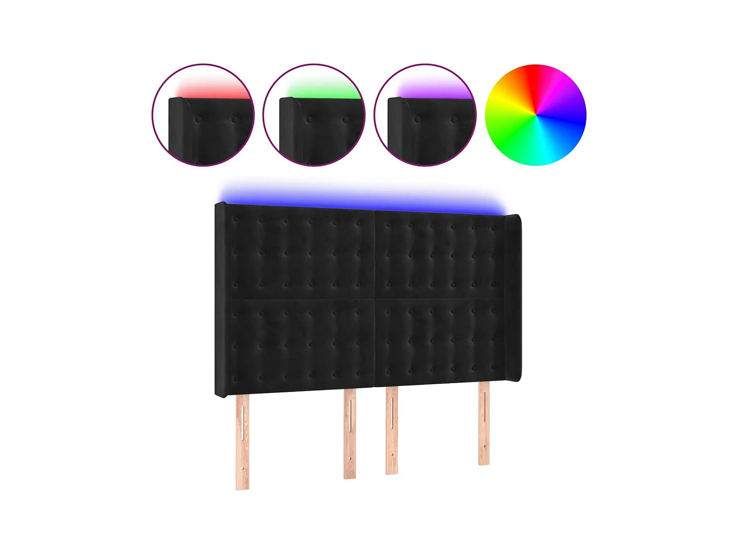 LED Hoofdbord Zwart 147x16x118/128 cm Fluweel