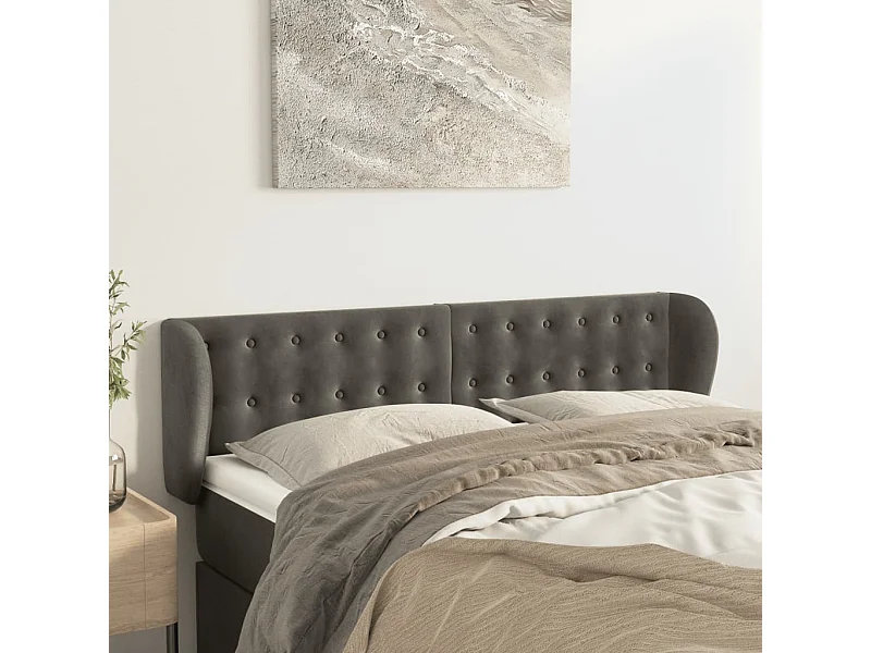 Tête de lit avec oreilles Gris foncé 147x23x78/88 cm Velours