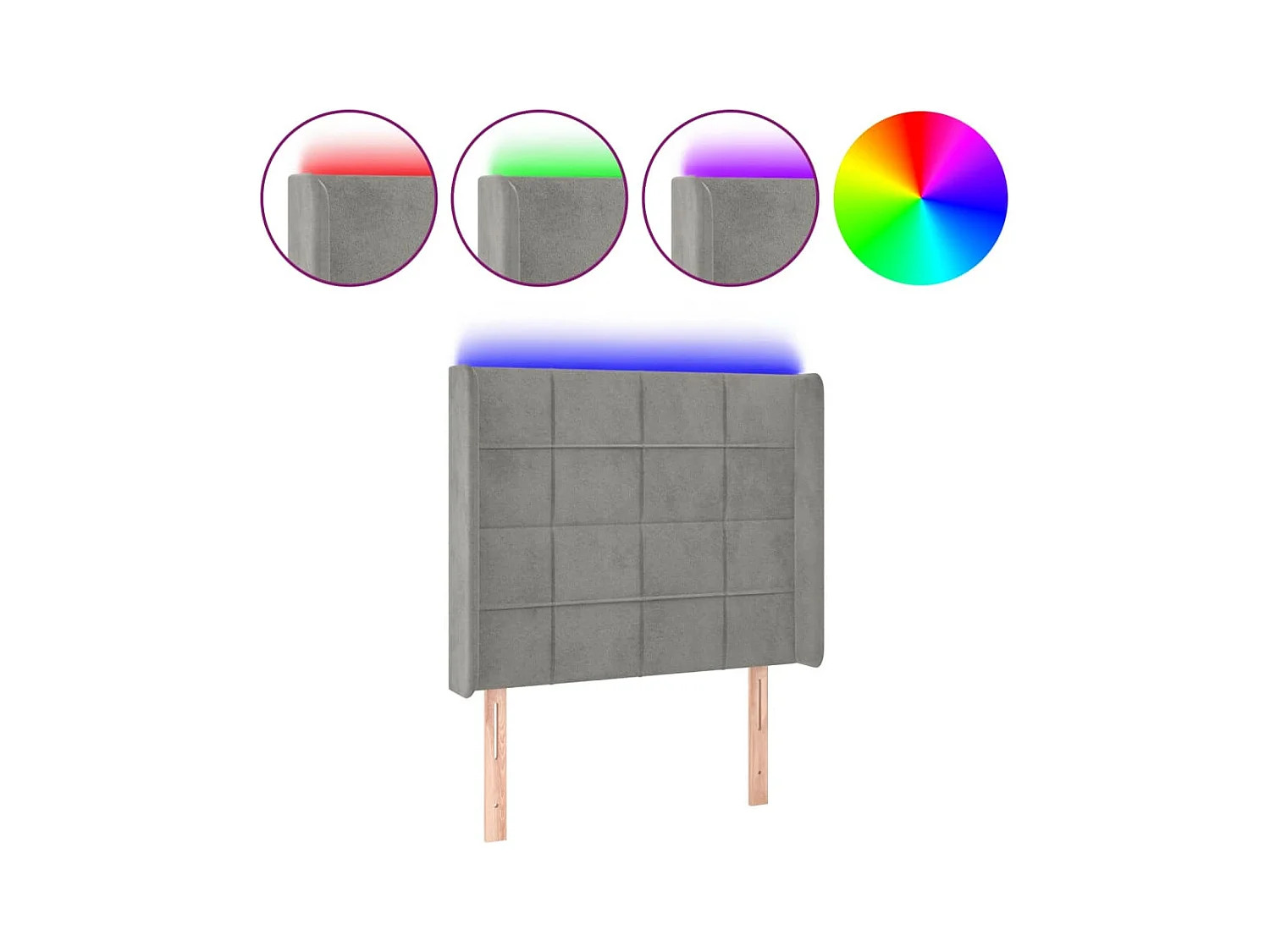 LED Hoofdbord Lichtgrijs 103x16x118/128 cm Fluweel