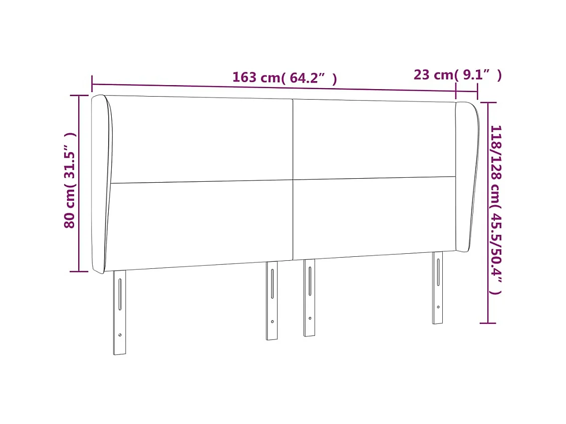 Hoofdbord met vleugels Zwart 163x23x118/128 cm Stof