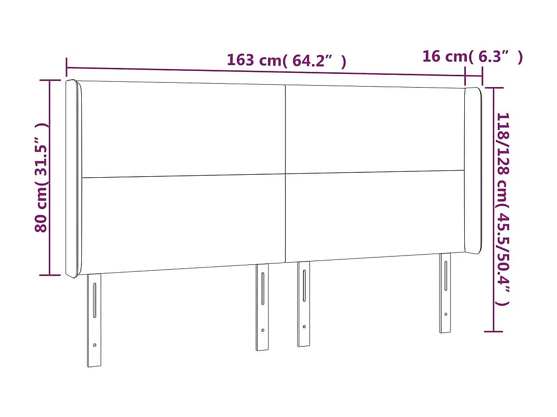 Tête de lit avec oreilles Noir 163x16x118/128 cm Tissu