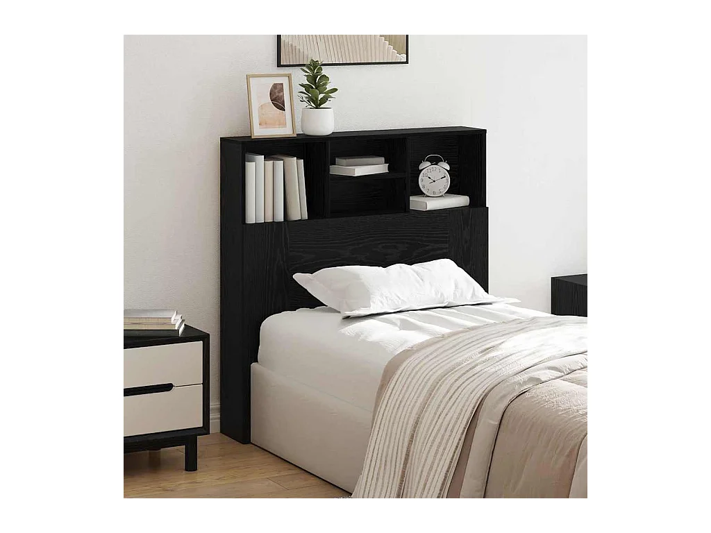 Cabinet de Tête de Lit avec étagère Chêne noir Bois Composite