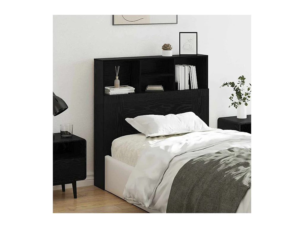 Cabinet de Tête de Lit avec étagère Chêne noir Bois Composite