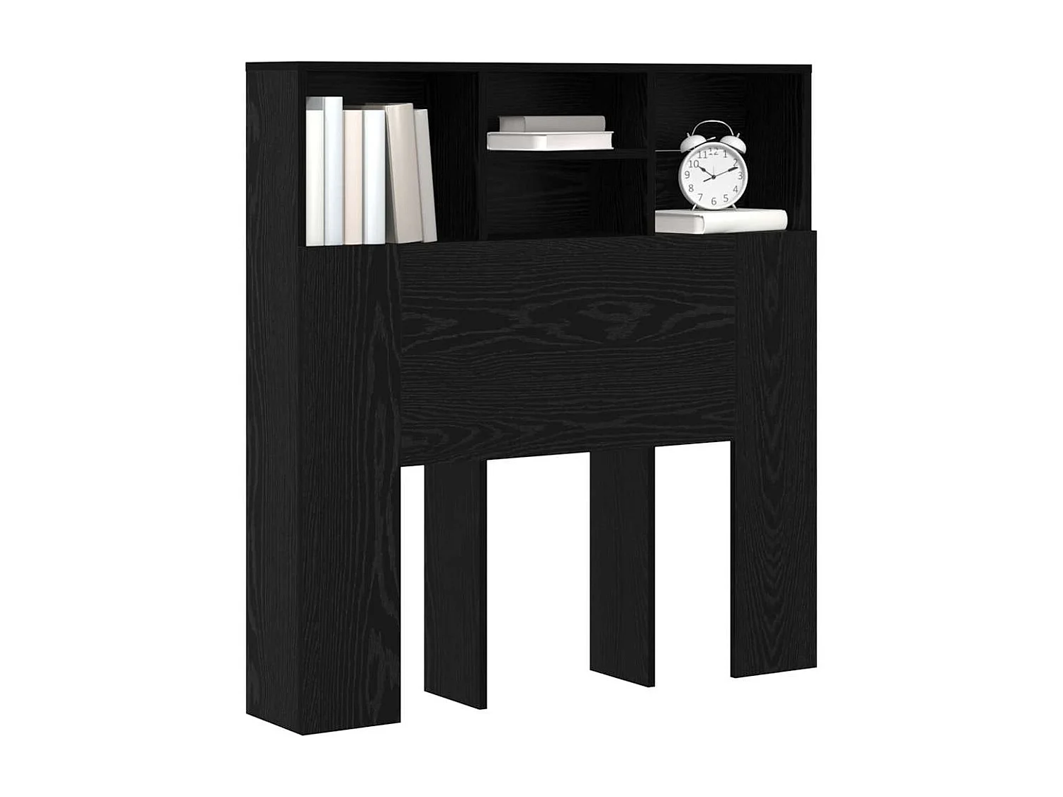 Mobiletto con testiera e ripiano in legno composito di rovere nero