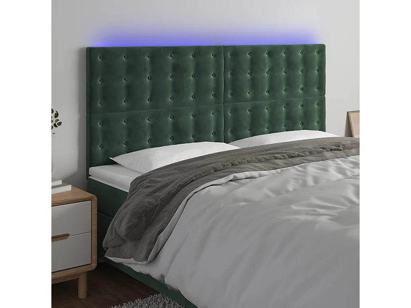 LED-Kopfteil Dunkelgrün 160x5x118/128 cm Samt
