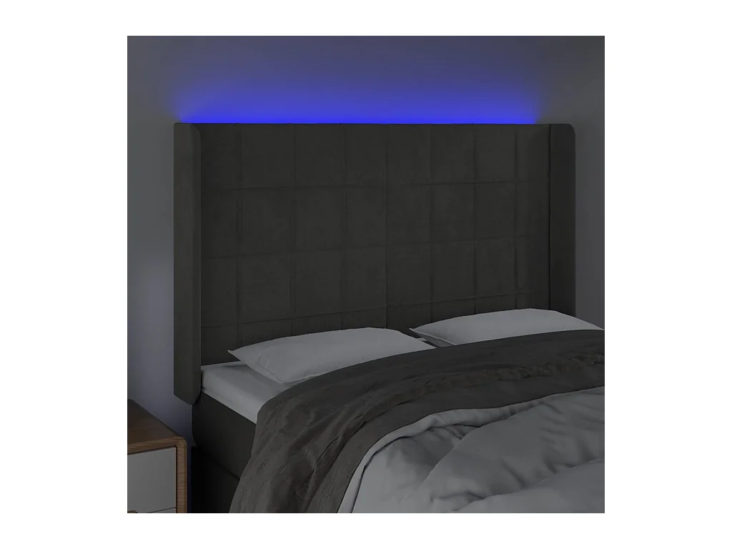 Tête de lit à LED Gris foncé 147x16x118/128 cm Velours
