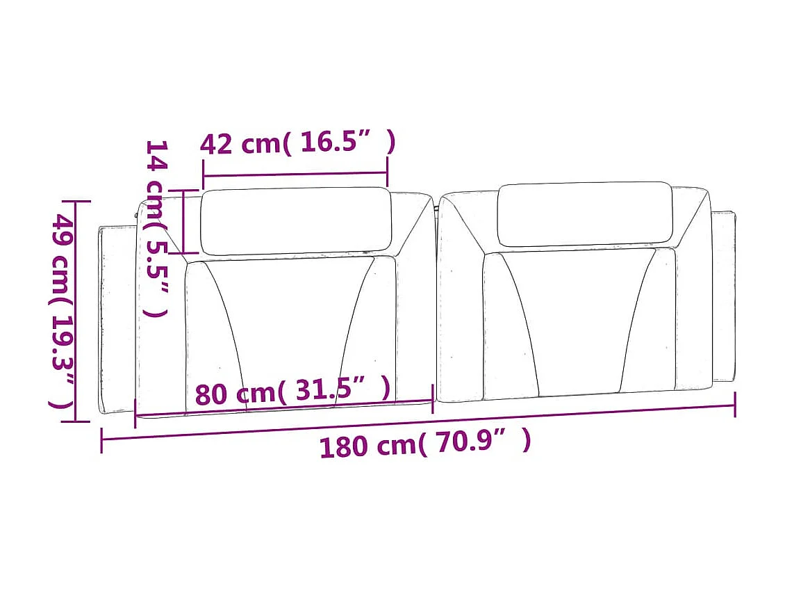 Zwart hoofdbordkussen 180 cm kunstleer