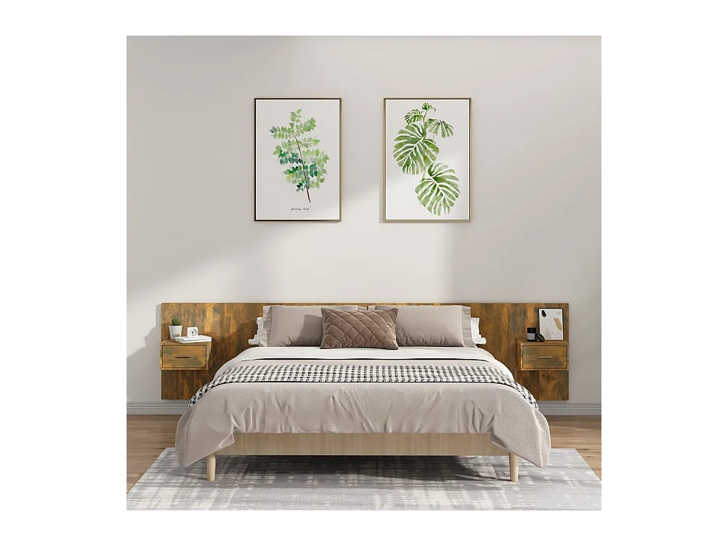 Hoofdbord met kasten Gerookt eikenhout Technisch hout