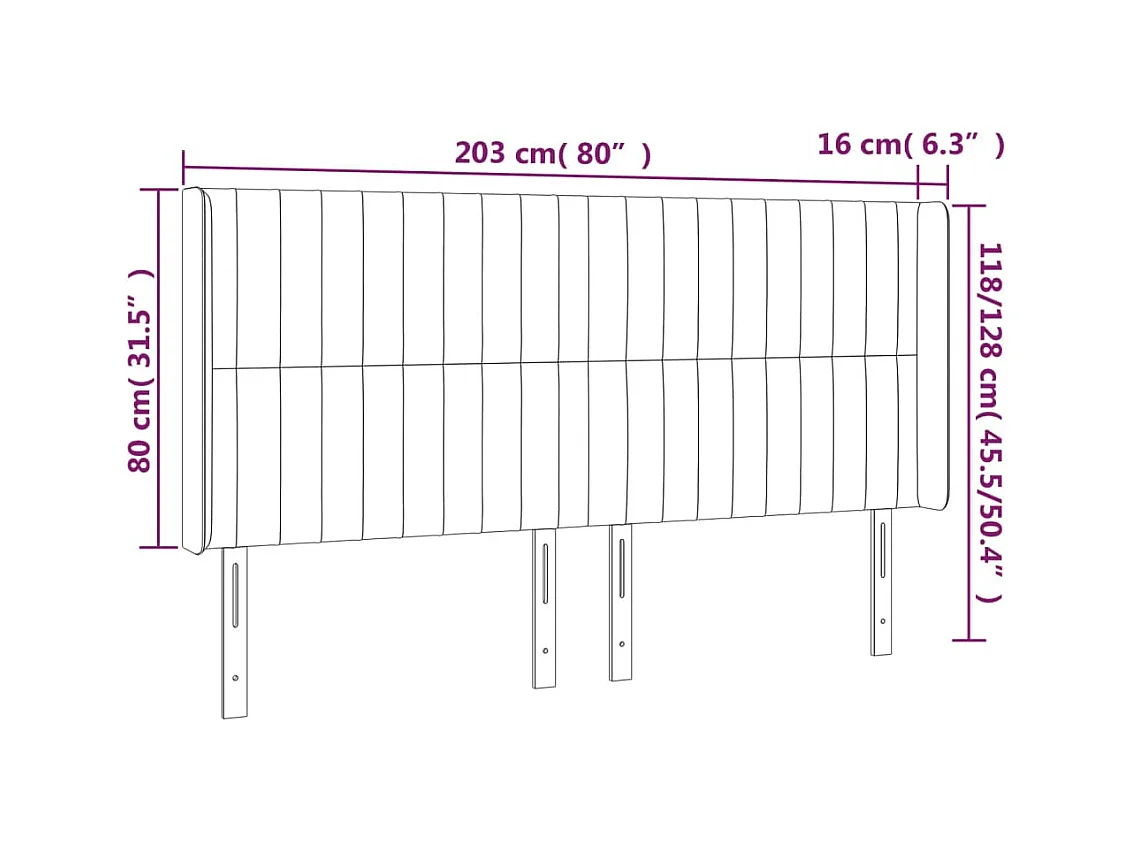 Cabecero LED Negro 203x16x118/128 cm Tela