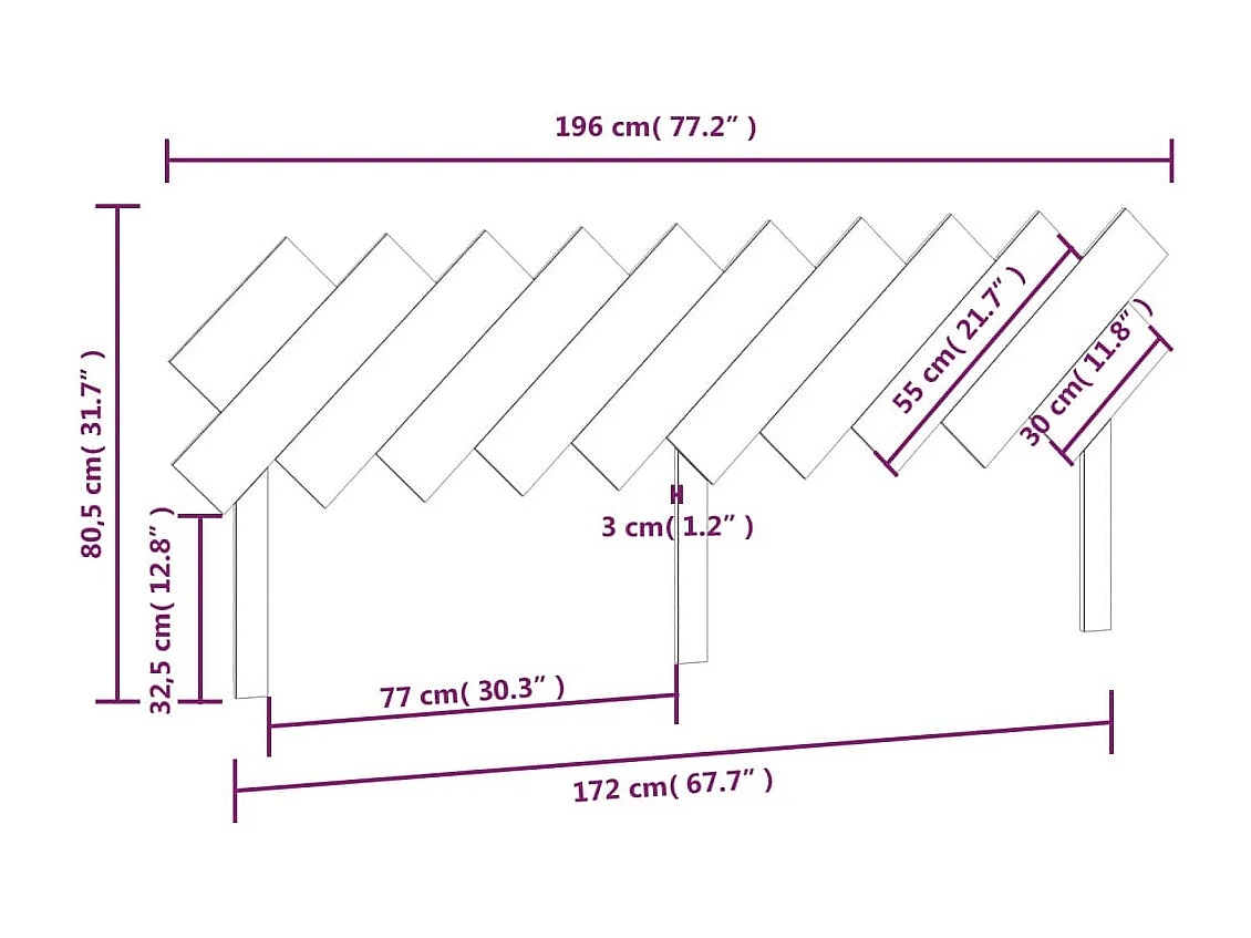 Grijs hoofdbord 196x3x80,5 cm Massief grenenhout