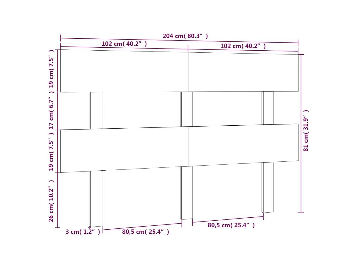 Grijs hoofdbord 204x3x81 cm Massief grenenhout