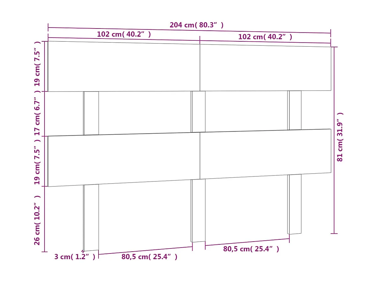 Tête de lit Gris 204x3x81 cm Bois massif de pin