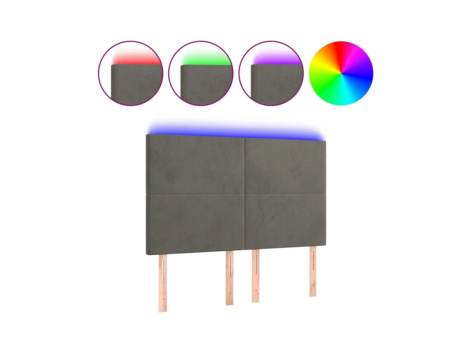 Cabecero LED Gris Oscuro 144x5x118/128 cm Terciopelo