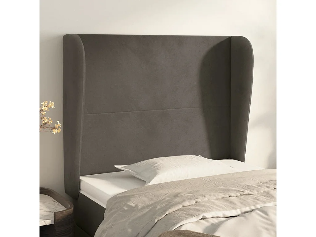 Tête de lit avec oreilles Gris foncé 83x23x118/128 cm Velours