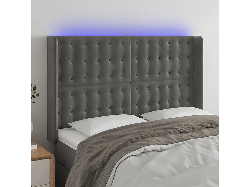 Testiera LED Grigio Scuro 147x16x118/128 cm Velluto