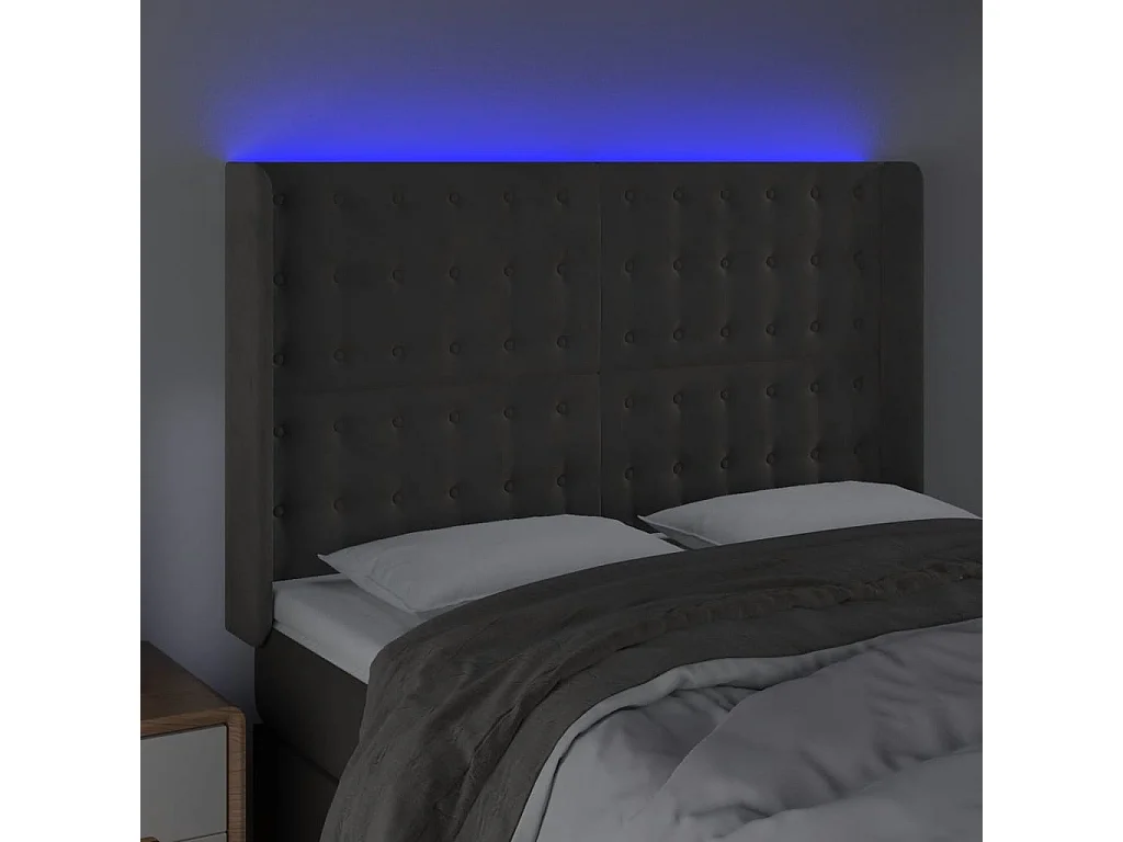 Testiera LED Grigio Scuro 147x16x118/128 cm Velluto