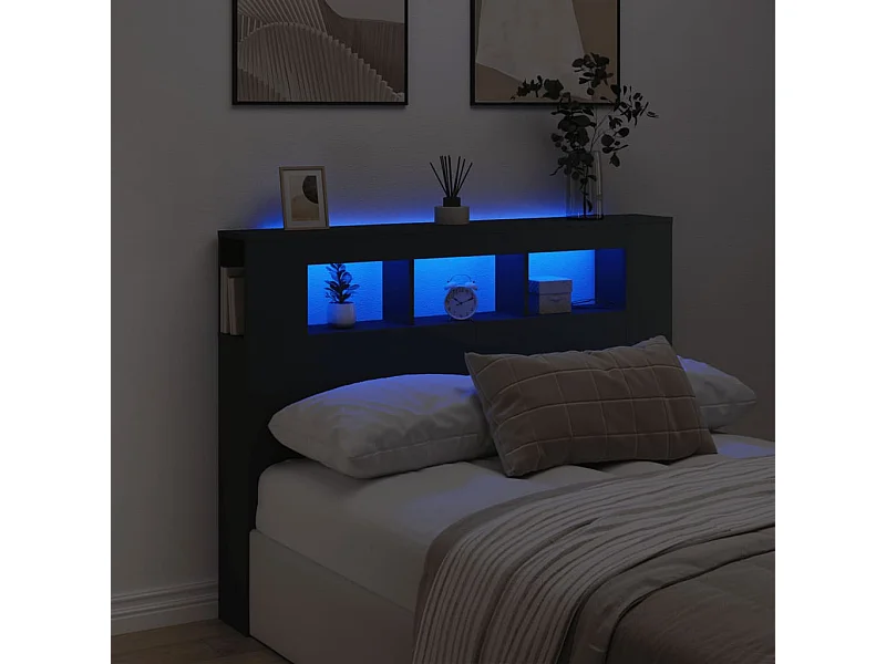Tête de lit à LED noir 140x18,5x103,5 cm bois d'ingénierie