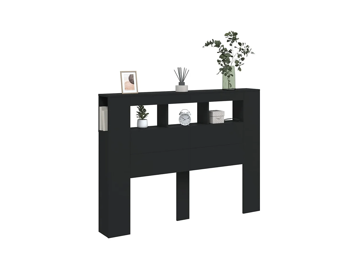 Tête de lit à LED noir 140x18,5x103,5 cm bois d'ingénierie