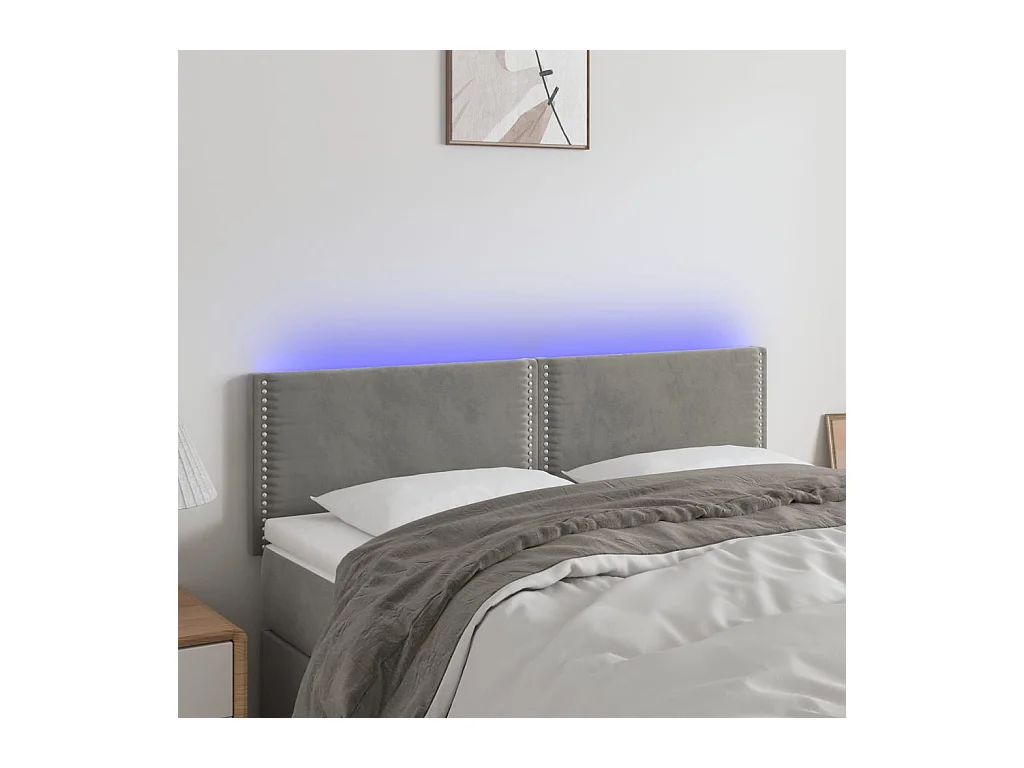 LED-Kopfteil Hellgrau 144x5x78/88 cm Samt