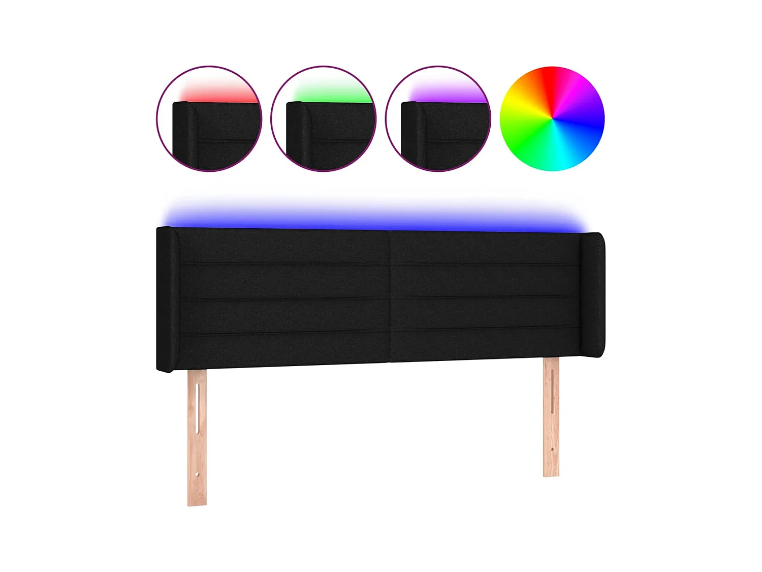 LED-Kopfteil Schwarz 147x16x78/88 cm Stoff