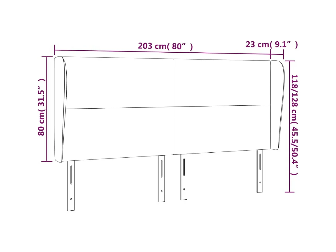 Hoofdbord met vleugels Blauw 203x23x118/128 cm Stof
