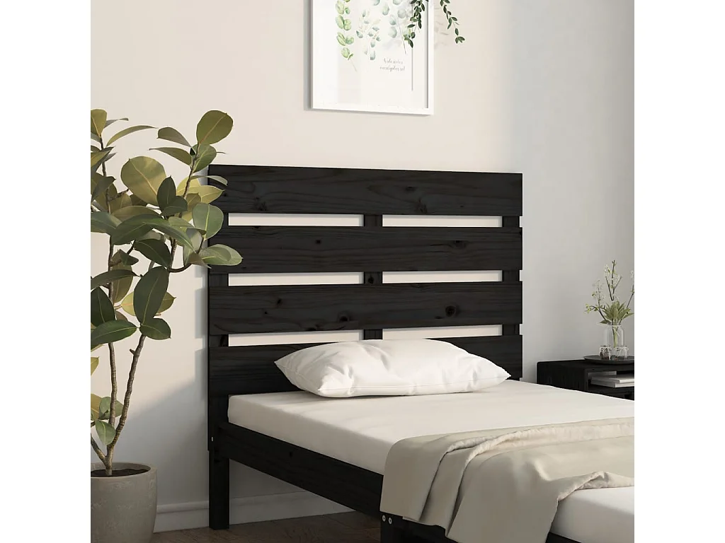 Zwart hoofdbord 100x3x80 cm Massief grenenhout