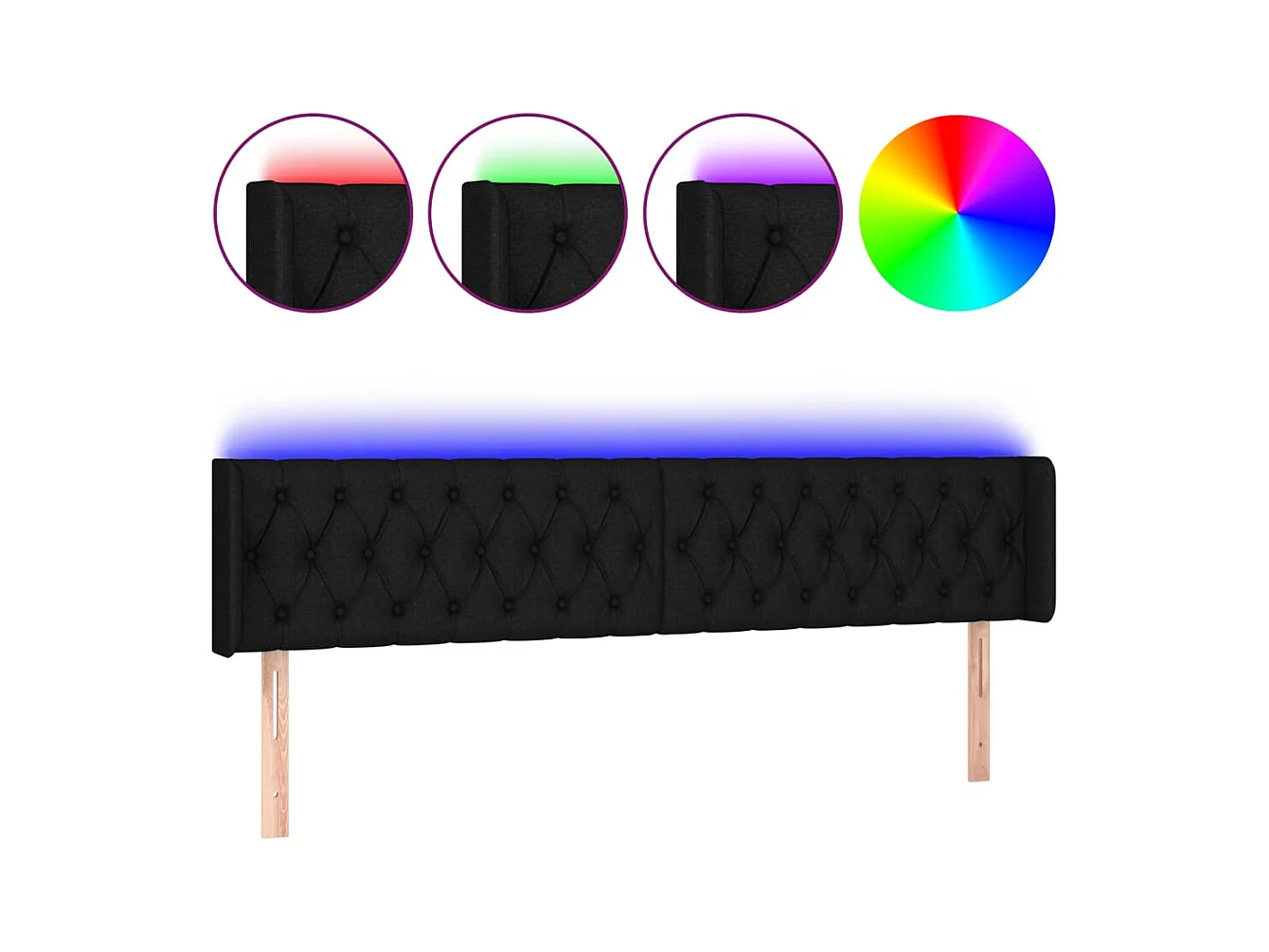 Cabecero LED Negro 203x16x78/88 cm Tela