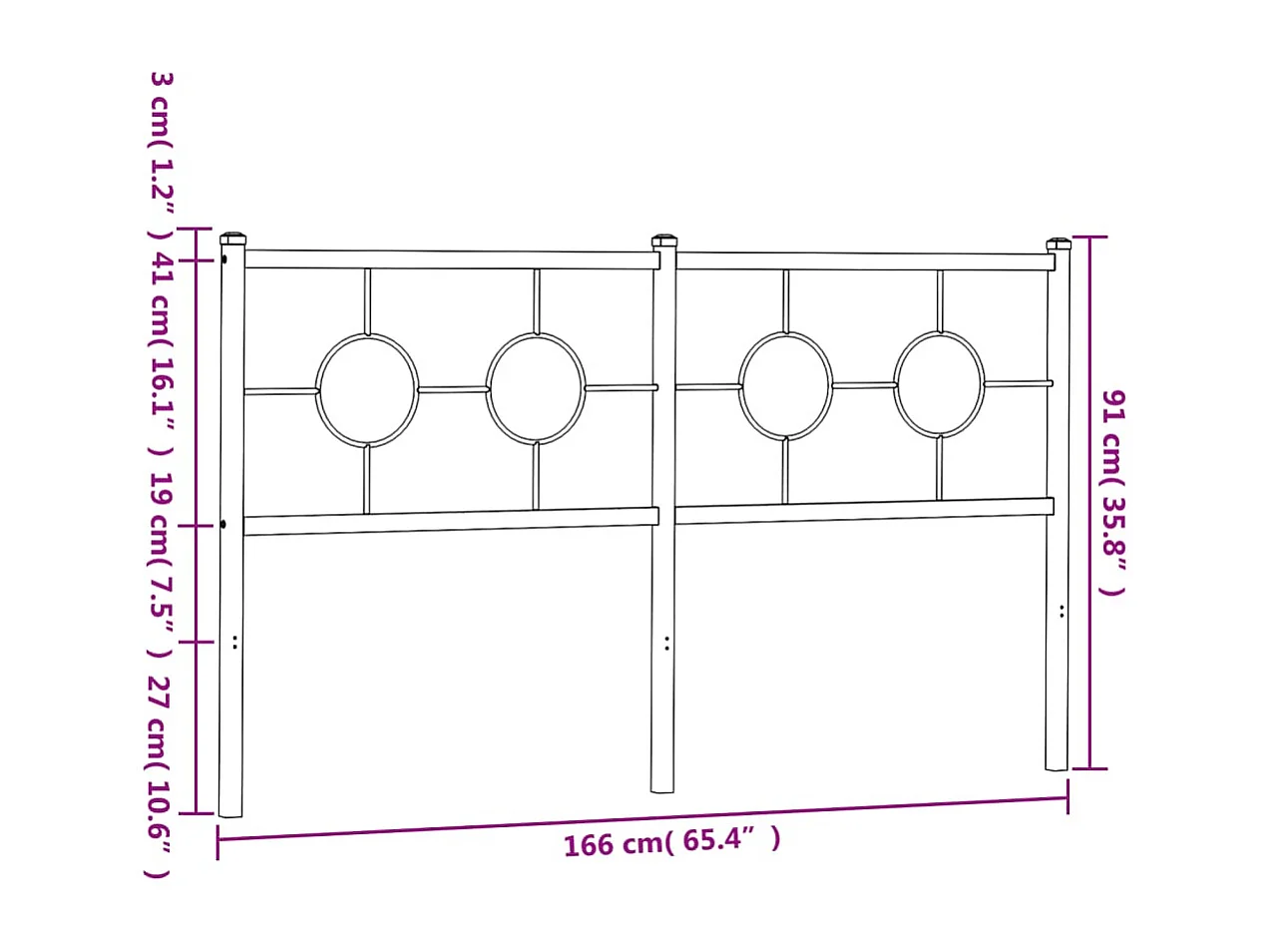 Testiera in metallo nero 160 cm