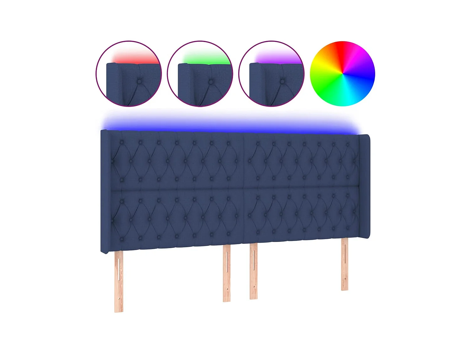 Blauw LED hoofdbord 183x16x118/128 cm Stof