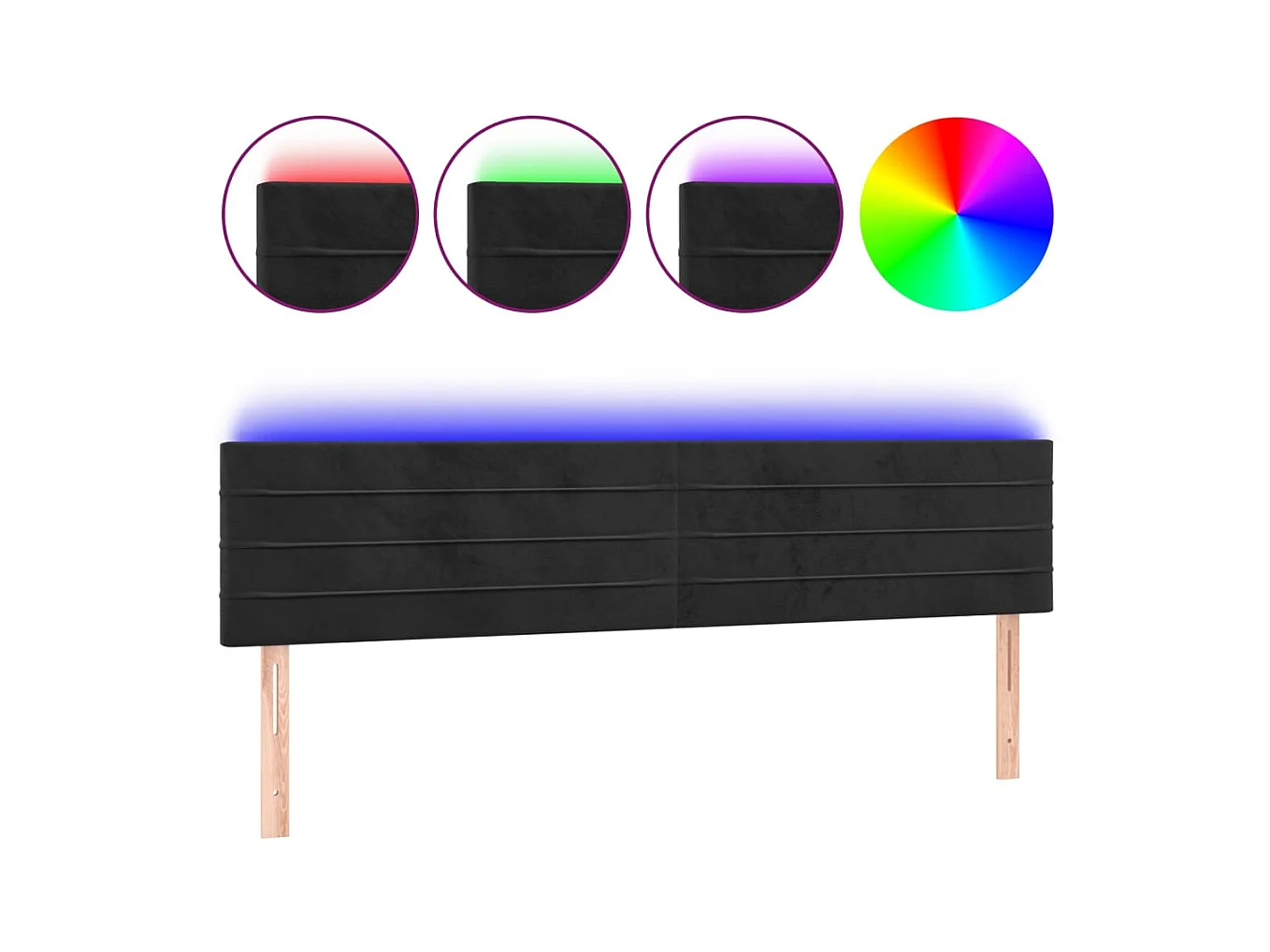 Schwarzes LED-Kopfteil 160x5x78/88 cm Samt