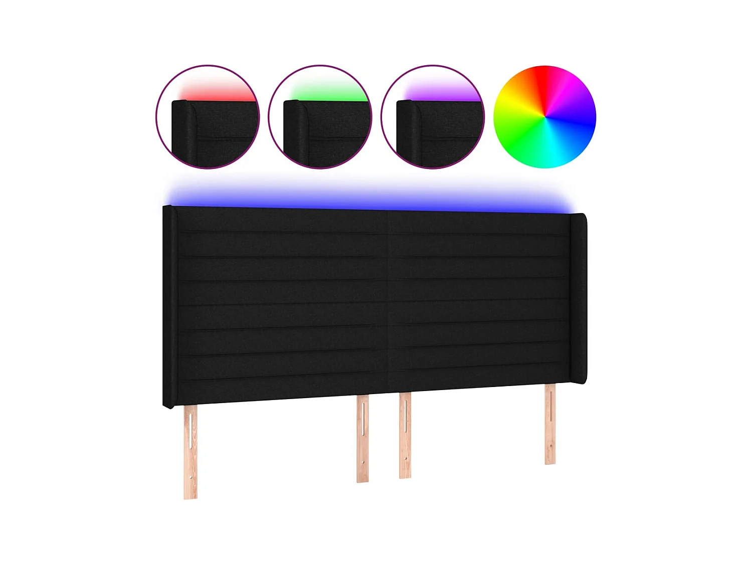 Tête de lit à LED Noir 203x16x118/128 cm Tissu