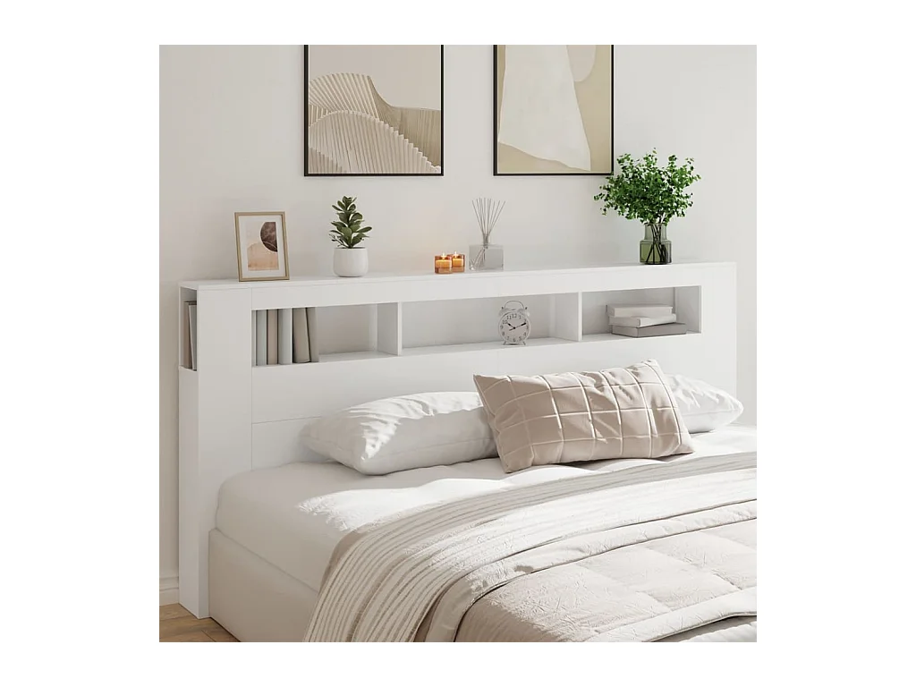 Cabecero LED blanco 220x18,5x103,5 cm madera de ingeniería