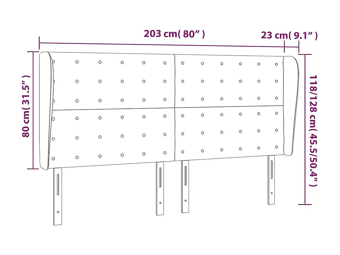 Tête de lit avec oreilles Crème 203x23x118/128 cm Tissu