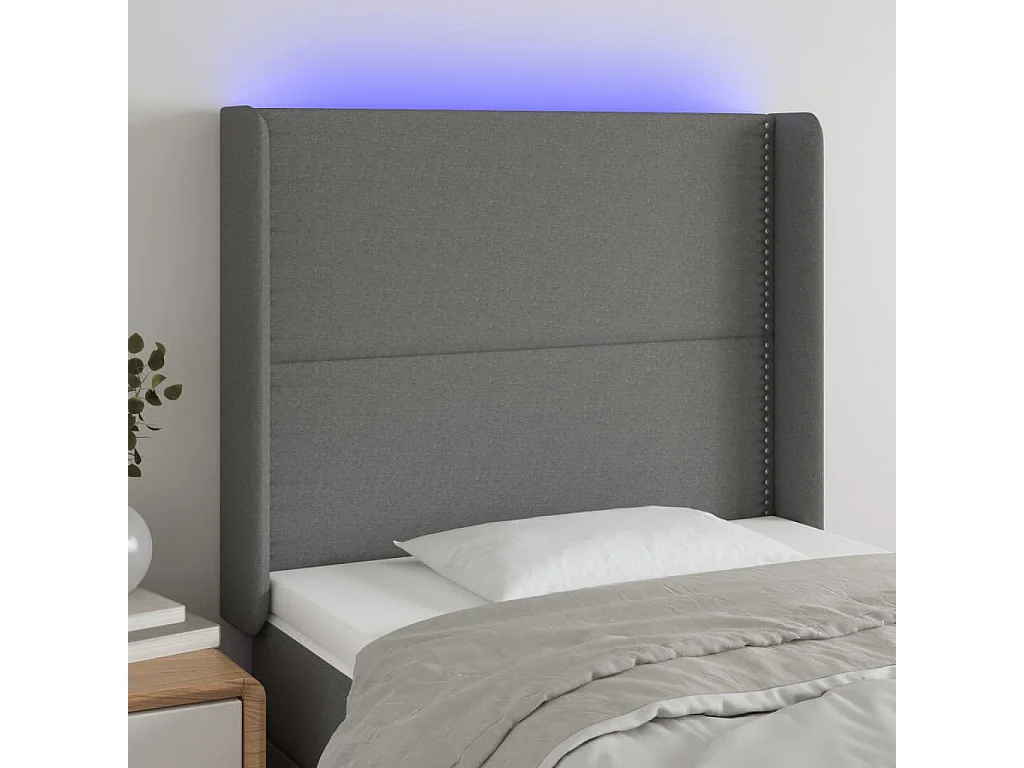 LED-Kopfteil Dunkelgrau 83x16x118/128 cm Stoff