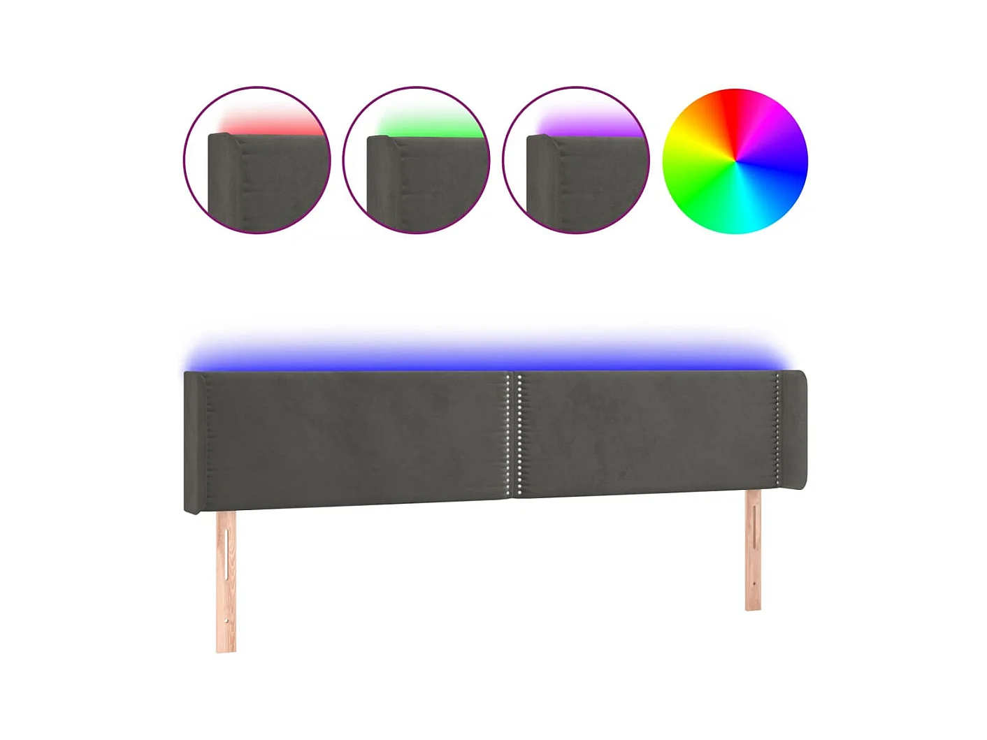 LED-Kopfteil Dunkelgrau 183x16x78/88 cm Samt