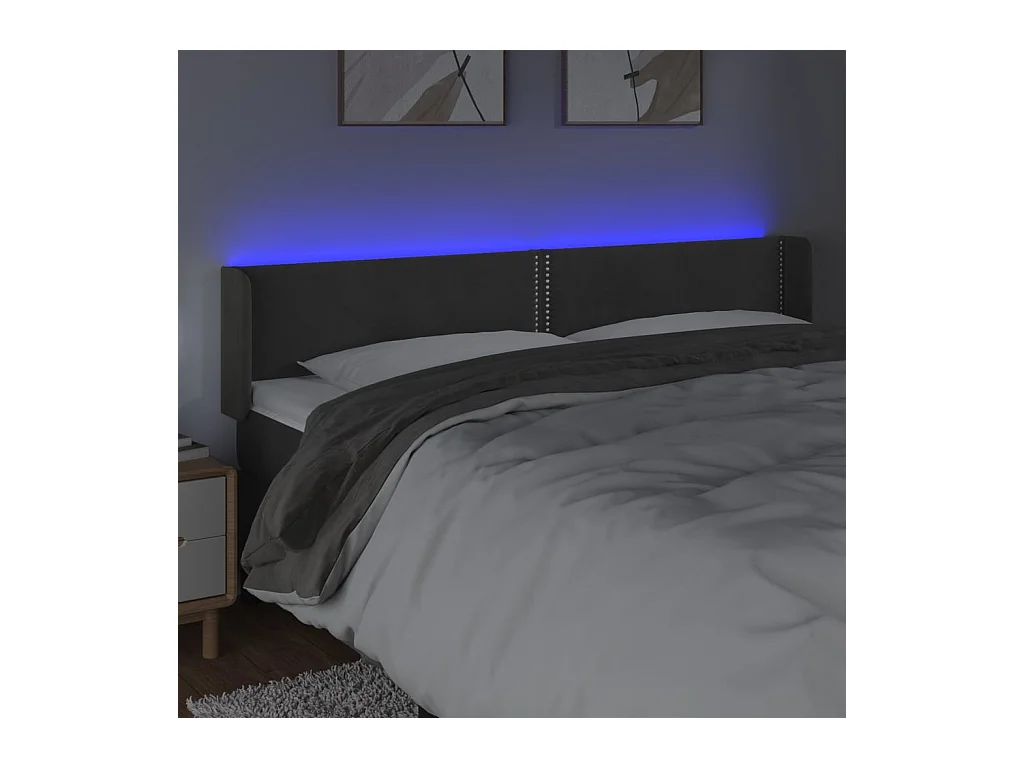 LED-Kopfteil Dunkelgrau 183x16x78/88 cm Samt