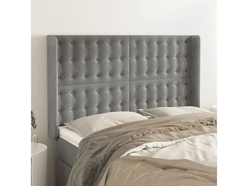 Tête de lit avec oreilles Gris clair 147x16x118/128 cm Velours