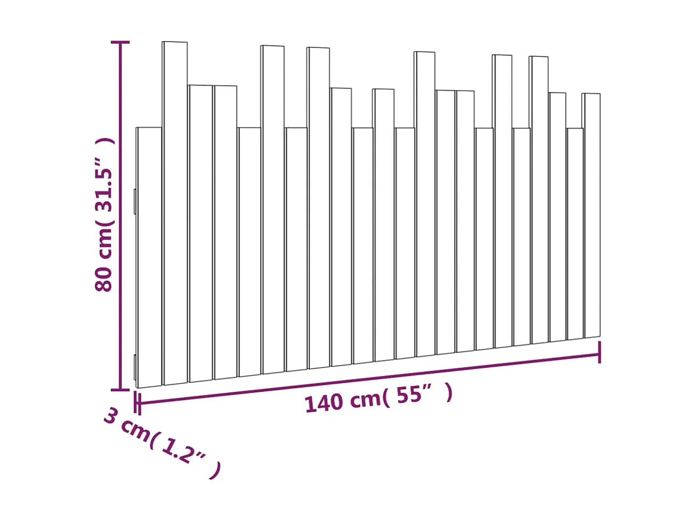 Wandhoofdbord Wit 140x3x80 cm Massief grenenhout