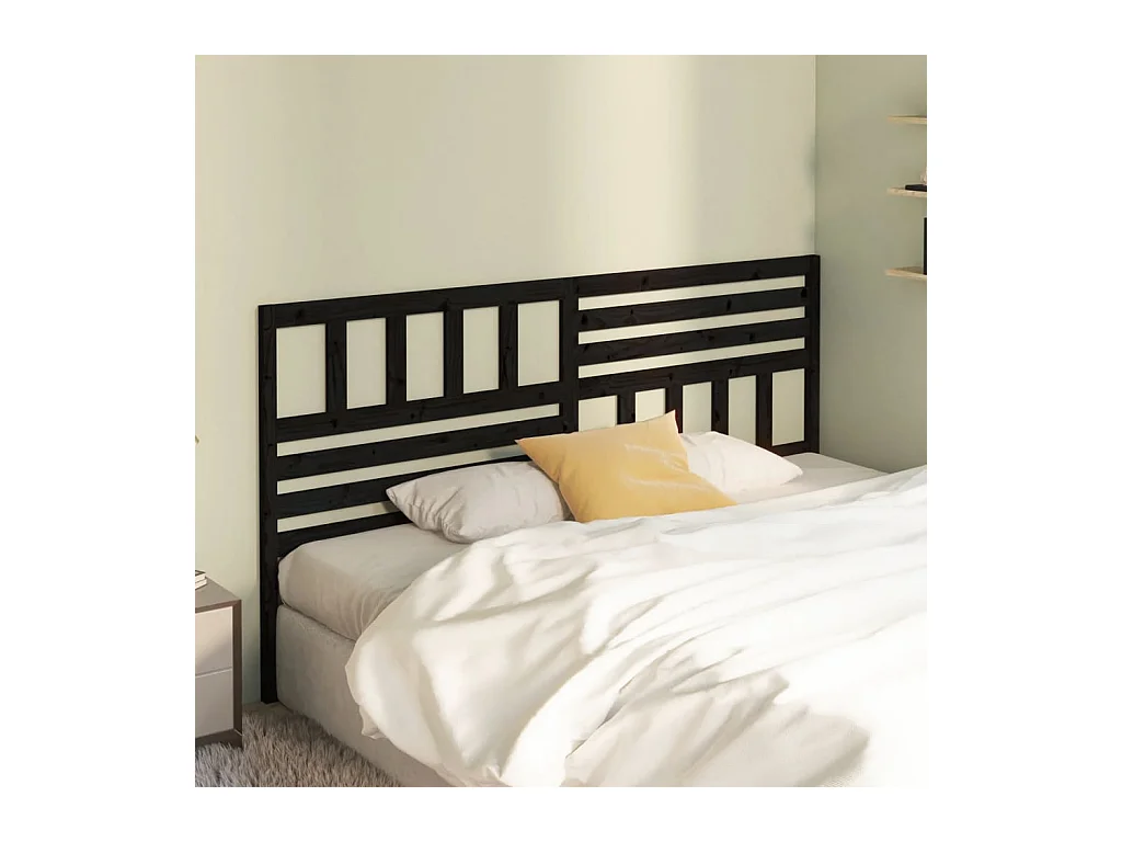 Tête de lit Noir 186x4x100 cm Bois massif de pin