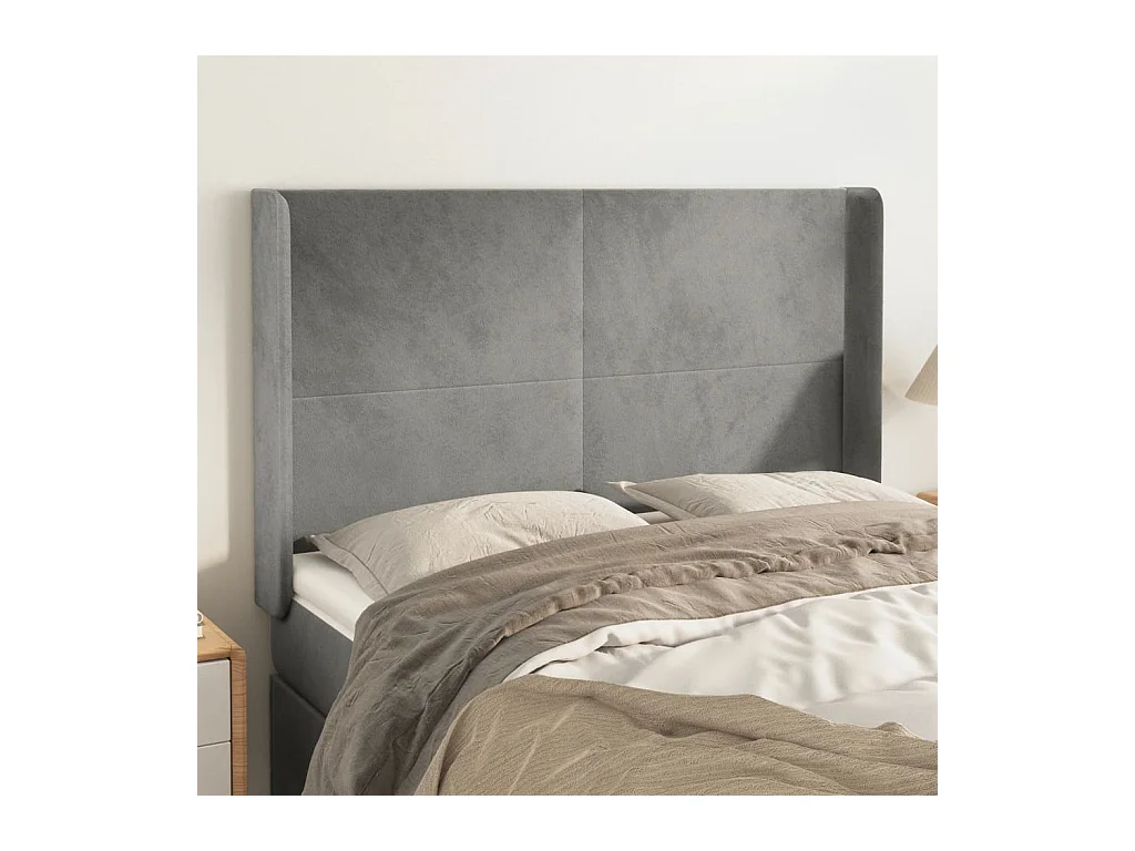 Hoofdbord met vleugels Lichtgrijs 147x16x118/128 cm Fluweel