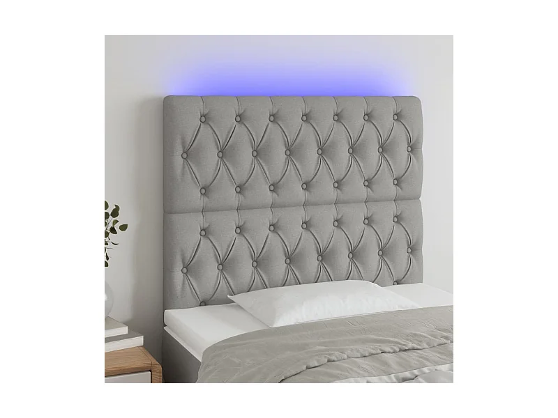 Tête de lit à LED Gris clair 100x7x118/128 cm Tissu