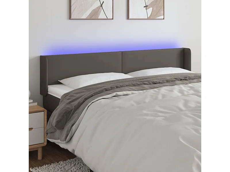 LED-Kopfteil Grau 183x16x78/88 cm Kunstleder